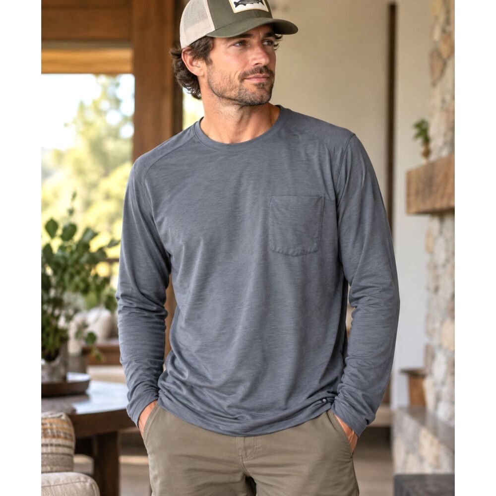 Simms Men’s Glades Crew Heather Gray Long Sleeve UPF 30 Fishing Shirt Large
